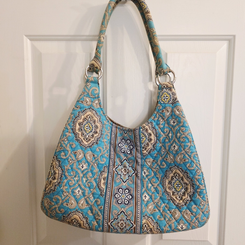 Vera Bradley Quilted Shoulder Bag – Blue & Tan Paisley Print